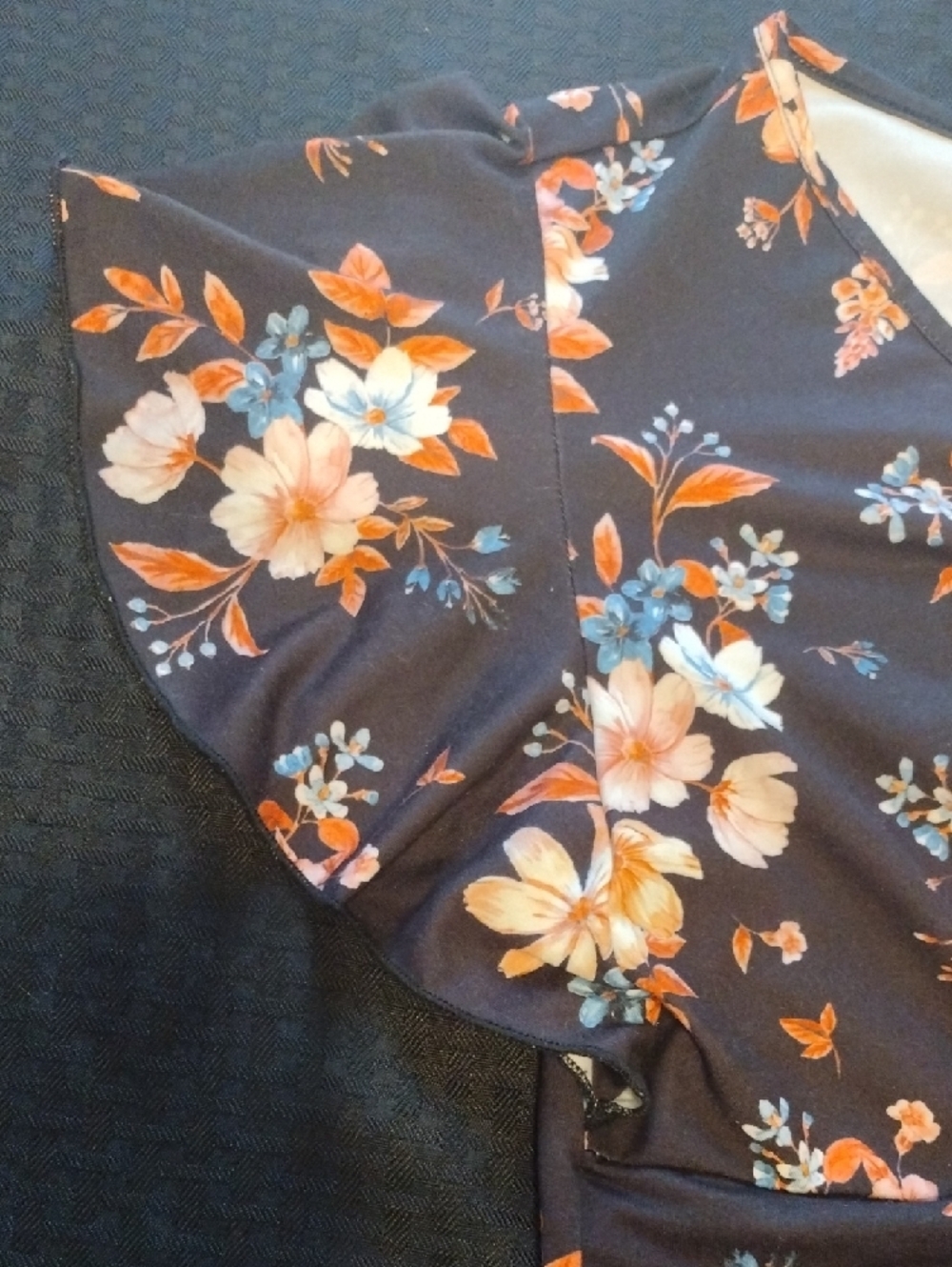Floral Wrap-Front Blouse in Black and Orange - Picture 4 of 13